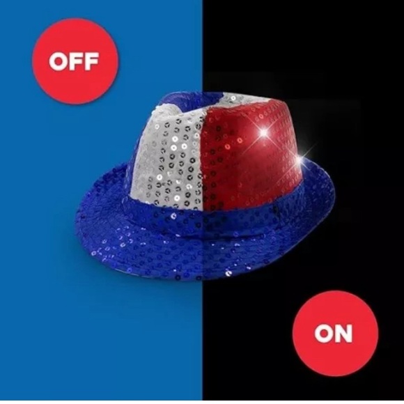 LED Light Up Hat Sequin Red, White Red Blue Unisex USA USA Party Fedora Hat - Picture 3 of 5